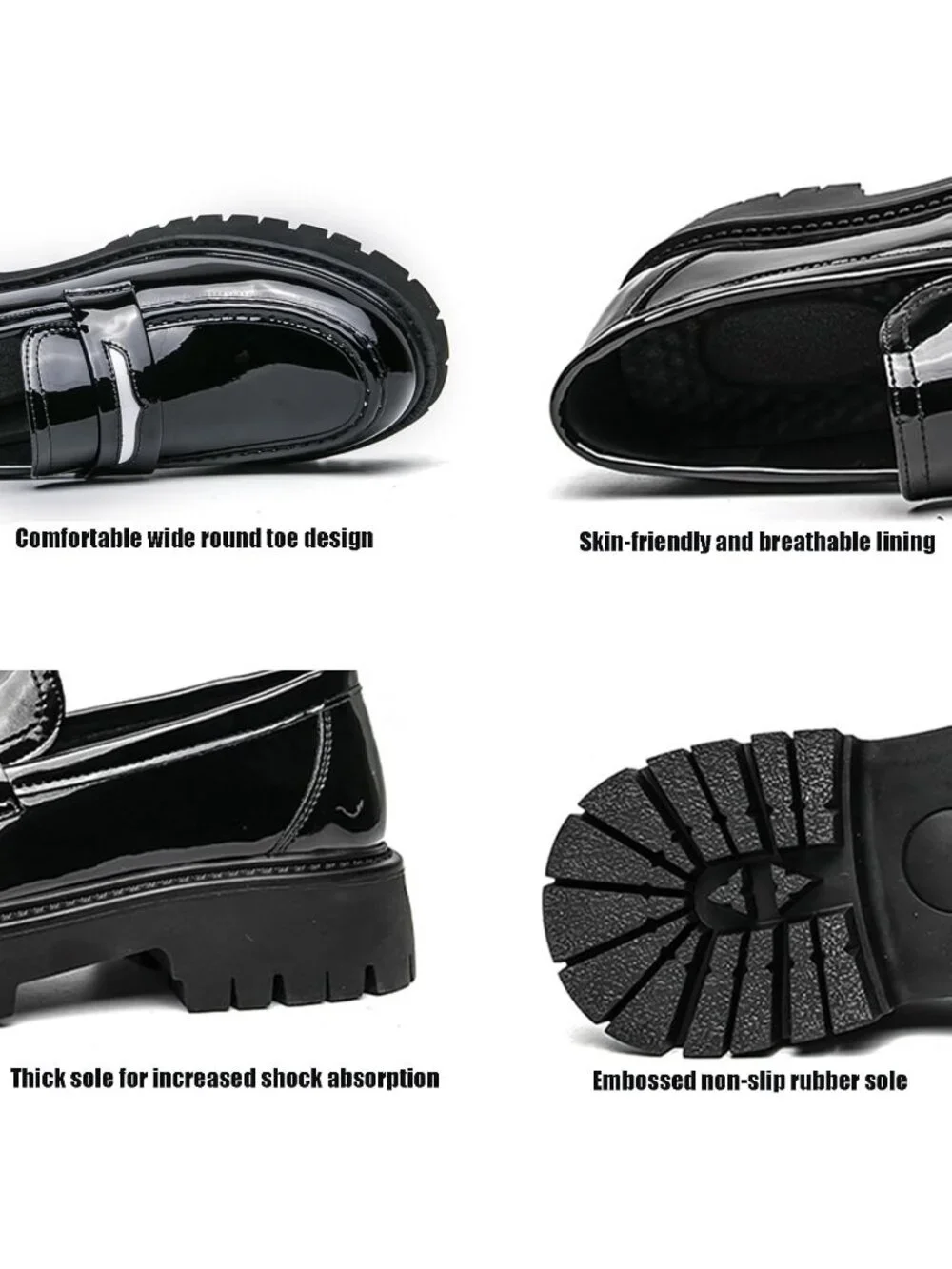 Men's White Black Chunky Platform Loafers Slip On Business Casual Dress Shoes